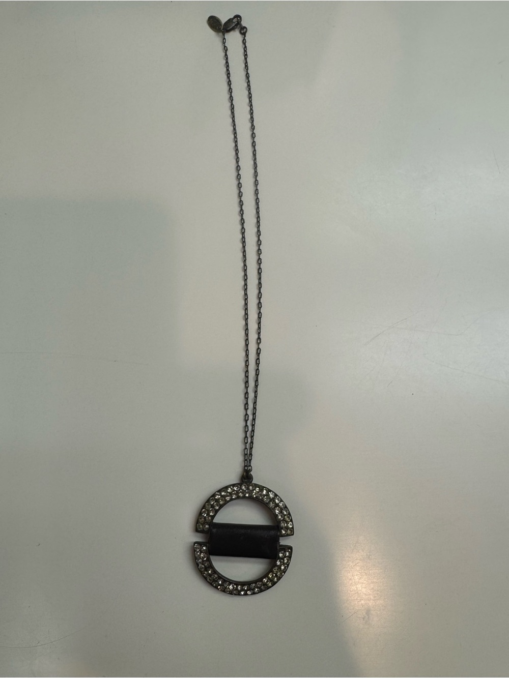 Rebel Designs Vintage Statement Necklace – Rhinestone & Leather Pendant